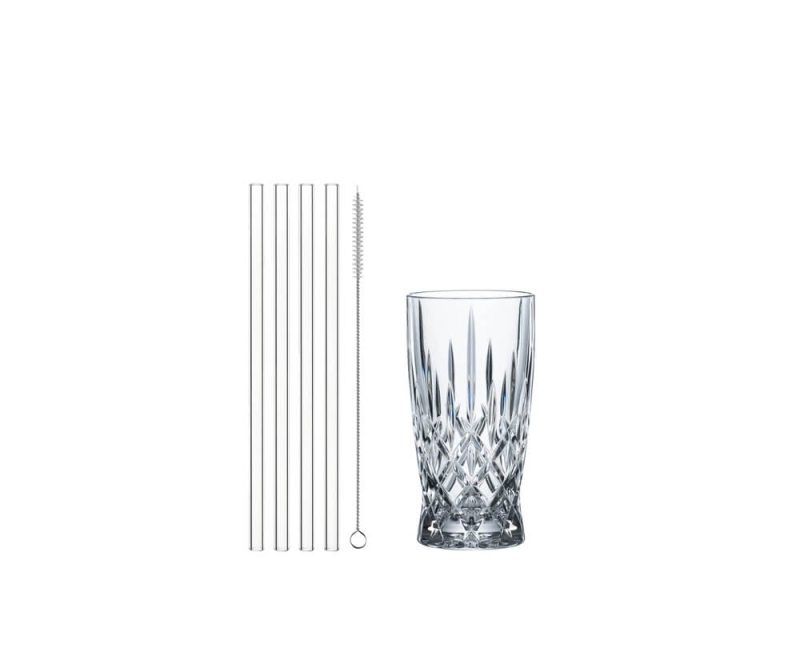 Nachtmann Noblesse Latte Macchiato + Glass Straws (Set of 4)