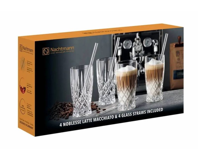 Nachtmann Noblesse Latte Macchiato + Glass Straws (Set of 4)