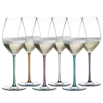 Riedel Fatto A Mano Gift Set Champagne Glass Set of 6 (Violet , Mint, Orange, Turquoise, Mauve, White)