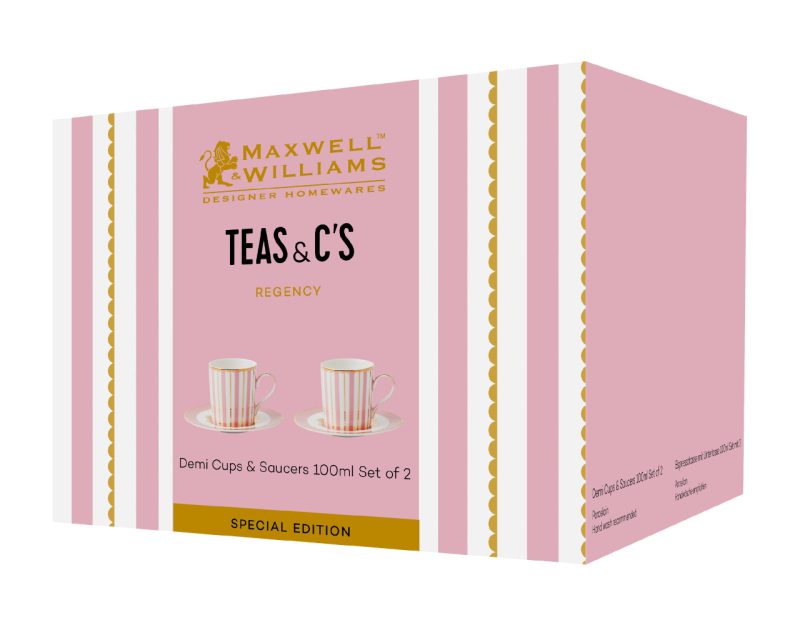 Maxwell & Williams Teas & C's Regency Demi Cup & Saucer 100ML Set of 2 Pink Gift Boxed