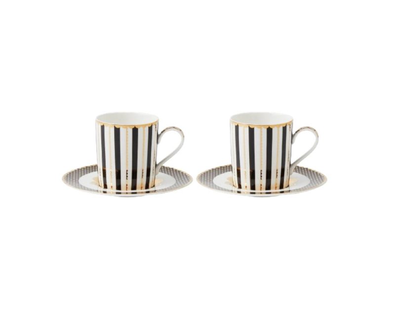 Maxwell & Williams Teas & C's Regency Demi Cup & Saucer 100ML Set of 2 Black Gift Boxed