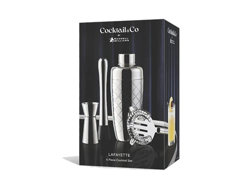 Maxwell & Williams Cocktail & Co Lexington Cocktail Set 4pc Silver Gift Boxed