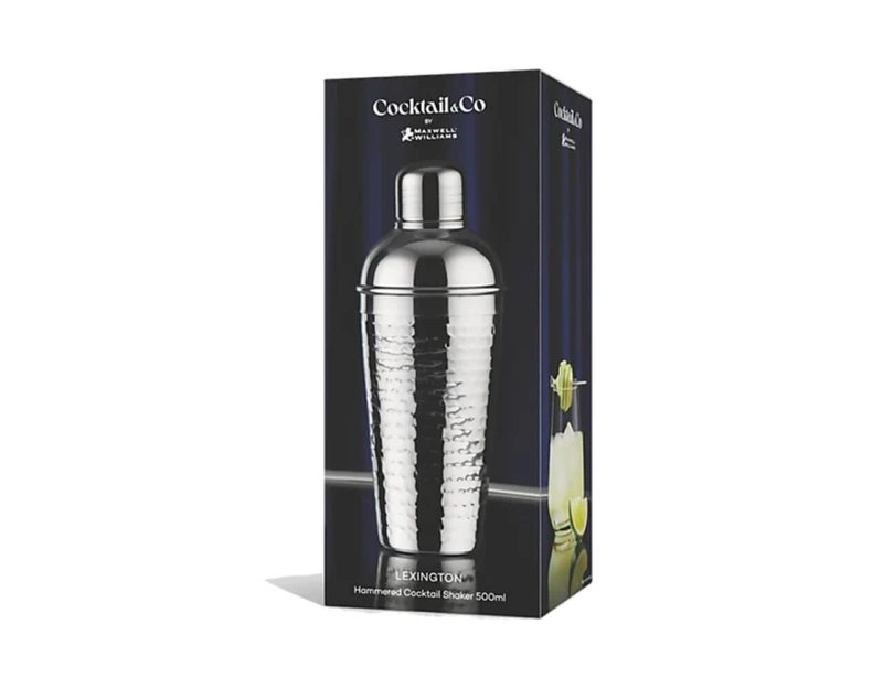 Maxwell & Williams Cocktail & Co Lexington Hammered Cocktail Shaker 500ML Silver Gift Boxed