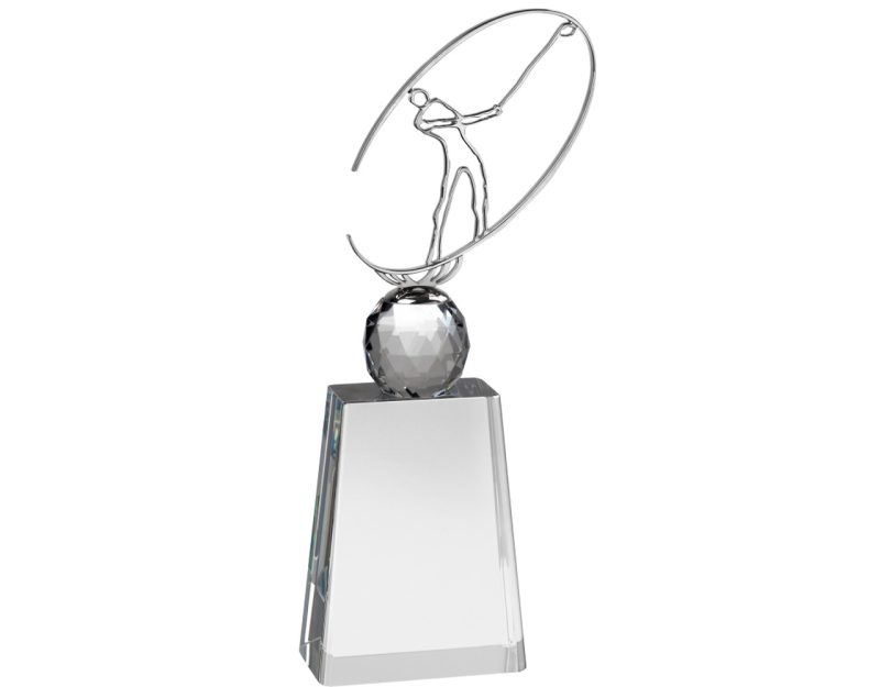 Swatkins Clear Crystal Golf Ball Award with Metal Golfer