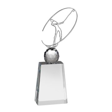 Swatkins Clear Crystal Golf Ball Award with Metal Golfer