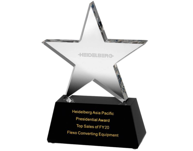 Swatkins Finely Crafted Optical Crystal Star Award on Black Base