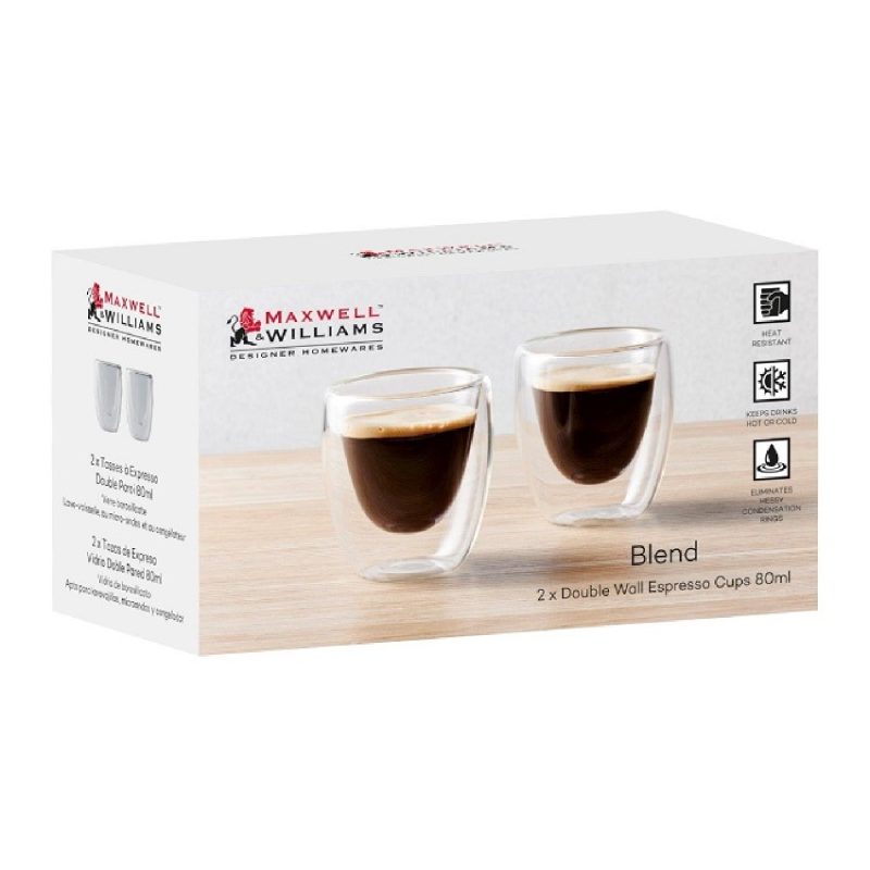 Maxwell & Williams Blend Double Wall Espresso Cup 80ML Set of 2 Gift Boxed