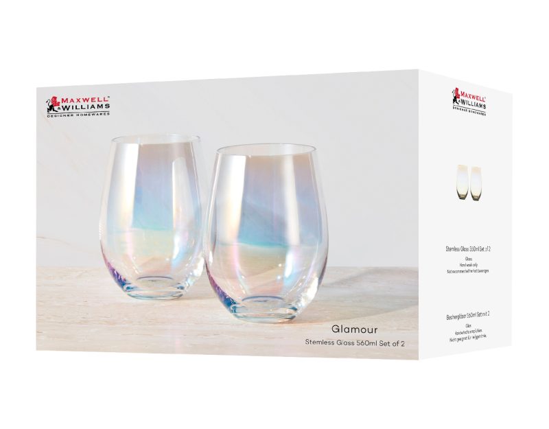 Maxwell & Williams Glamour Stemless Glass 560ML Set of 2 Iridescent Gift Boxed