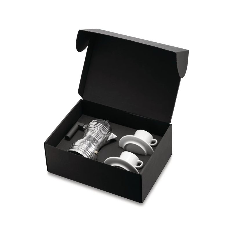 Alessi Coffee Gift Set (Pulcina Coffee Maker With Two Espresso Cups & Saucers)