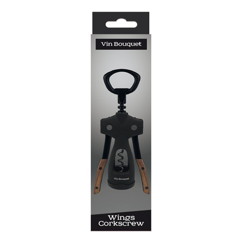 Vin Bouquet Black & Wood Wings Bottle Opener - Wings Corkscrew Black + Walnut