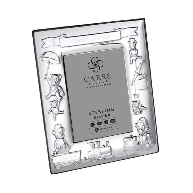 Carrs Silver - Child's Christening Photo Frame Sterling Silver Wood Back